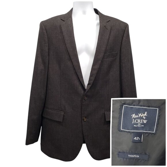 J. CREW Thompson Blazer Suit Jacket Flex Worsted Wool Mens 42L Long Gray Preppy - Picture 1 of 12